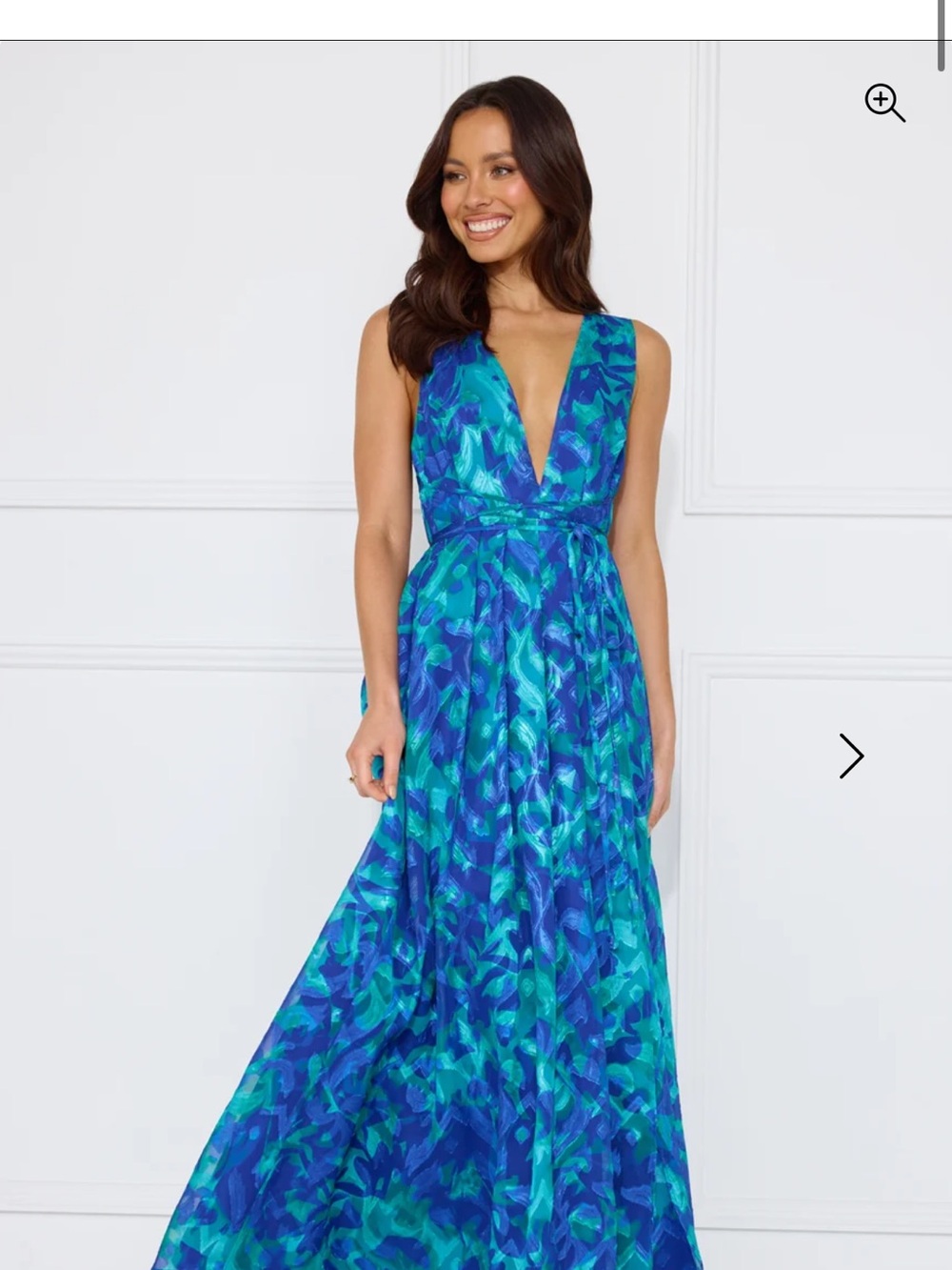 Hello Molly Blue Teal Printed Plunging Maxi Dress